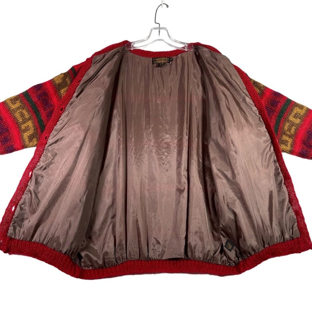 VTG Eddie Bauer Womens Mohair Cardigan Sweater Size M Red Fair Isle Button Lined - Picture 4 of 11